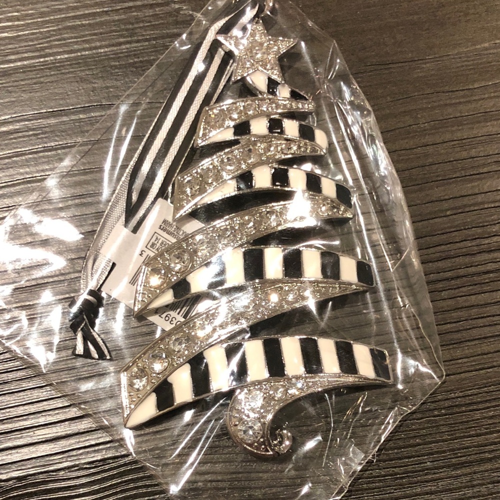 Kurt Adler Black & White Striped Rhinestone Christmas Tree Ornament